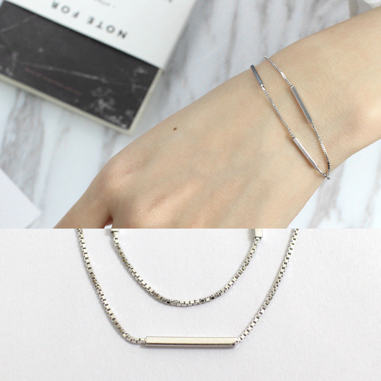 Fashion Double Layer 925 Sterling Silver Box Bracelet