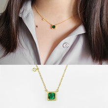 Green Square CZ 925 Sterling Silver Necklace
