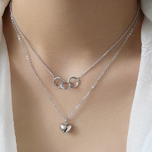 Anniversary Double Circles Heart Love Necklace - 925 Sterling Silver