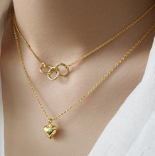 Anniversary Double Circles Heart Love Necklace - 925 Sterling Silver