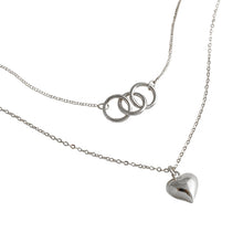 Anniversary Double Circles Heart Love Necklace - 925 Sterling Silver