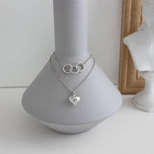 Anniversary Double Circles Heart Love Necklace - 925 Sterling Silver