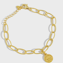 925 Sterling Silver Hollow Chain Bracelet with Letters Tag