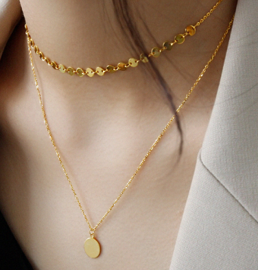 Geometry Wafer Double Layer 925 Sterling Silver Necklace