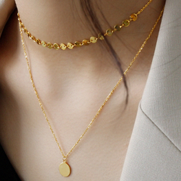 Geometry Wafer Double Layer 925 Sterling Silver Necklace