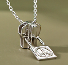 Peace Sign Zipper Puller Necklace in 925 Sterling Silver