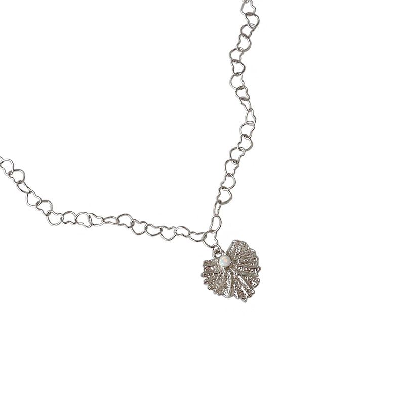 Created Opal Heart Leaf Necklace in 925 Sterling Silver