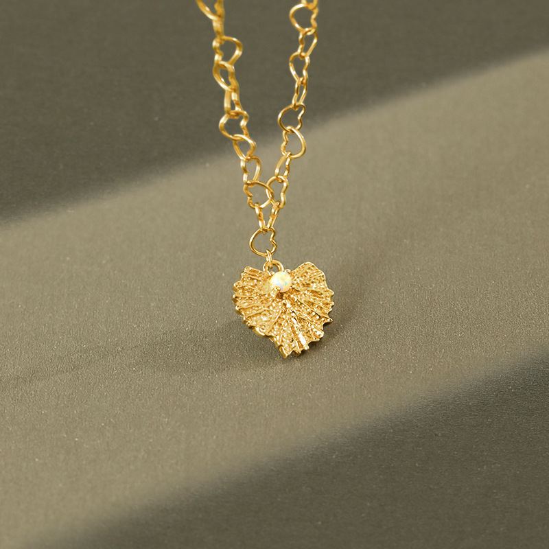Created Opal Heart Leaf Necklace in 925 Sterling Silver