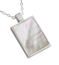 Geometry Mother of Shell Rectangle Tag 925 Silver Necklace