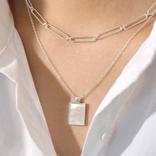 Geometry Mother of Shell Rectangle Tag 925 Silver Necklace