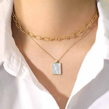 Geometry Mother of Shell Rectangle Tag 925 Silver Necklace