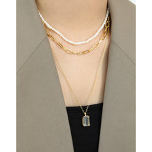 Geometric Square Golden Sandstone & White Crystal Necklace