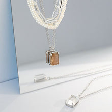 Geometric Square Golden Sandstone & White Crystal Necklace