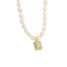 Elegant Natural Pearl and CZ Sterling Silver Necklace