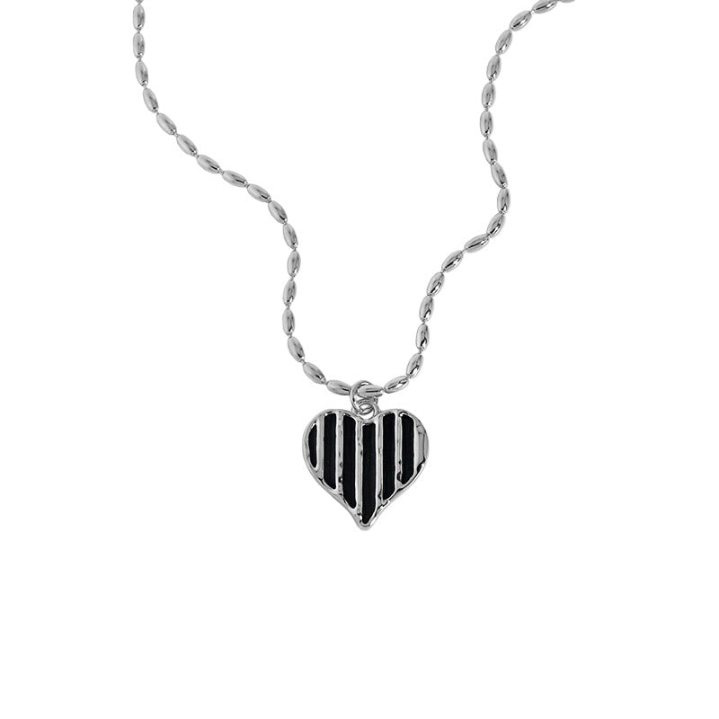 Irregular Black Epoxy Heart Necklace in 925 Sterling Silver