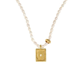 Modern Natural Pearl Rectangle Tag Necklace in 925 Sterling Silver
