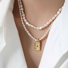 Modern Natural Pearl Rectangle Tag Necklace in 925 Sterling Silver