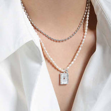 Modern Natural Pearl Rectangle Tag Necklace in 925 Sterling Silver