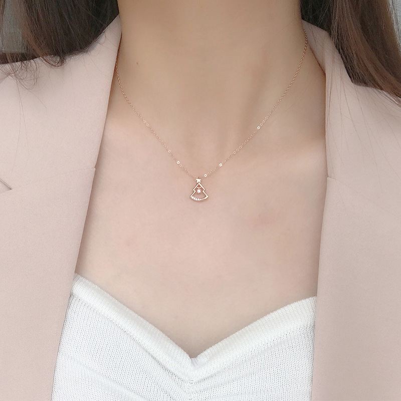 Hollow Christmas Tree Necklace in 925 Sterling Silver with CZ