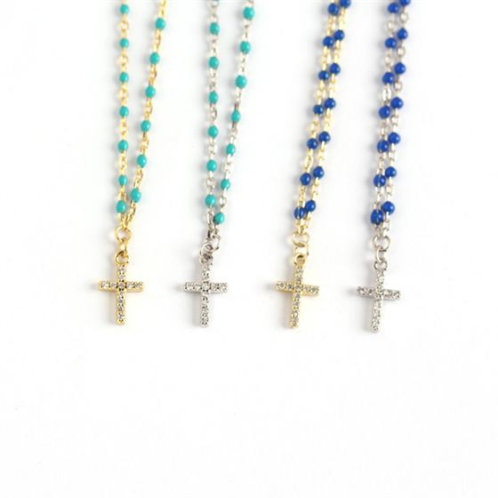 Holy CZ Cross Beads 925 Sterling Silver Necklace