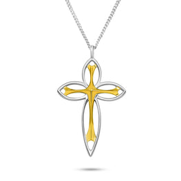 Elegant Hollow Golden Cross 925 Sterling Silver Pendant