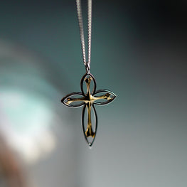 Elegant Hollow Golden Cross 925 Sterling Silver Pendant