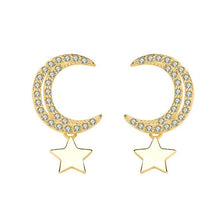 CZ Crescent Moon and Stars 925 Sterling Silver Stud Earrings