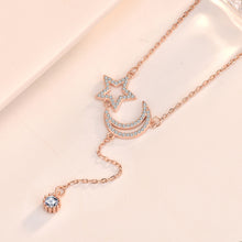 Friend's CZ Crescent Moon Star Tassels Necklace - 925 Silver