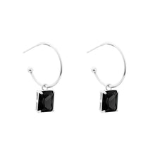 Simple Geometry CZ Rectangle 925 Sterling Silver Hoop Earrings