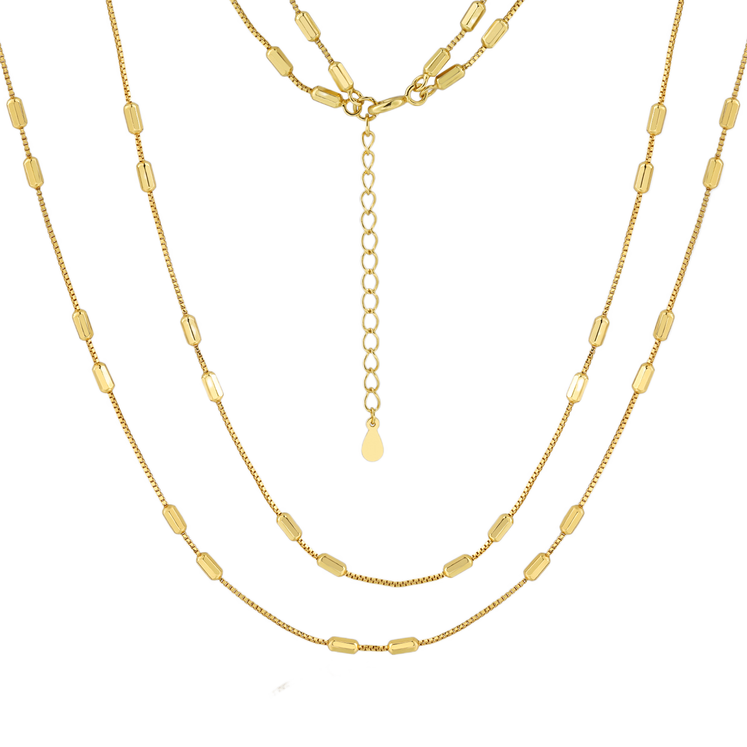 Octagonal Cylinder Double Layer 925 Sterling Silver Necklace