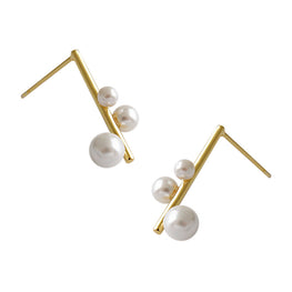 Wedding Shell Pearls Chandelier 925 Sterling Silver Stud Earrings