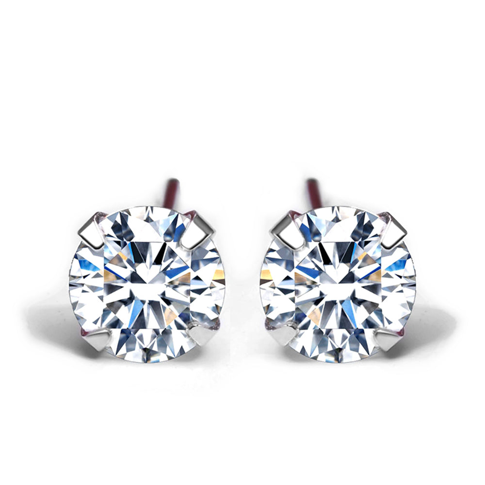Elegant CZ White 925 Sterling Silver Round Stud Earrings
