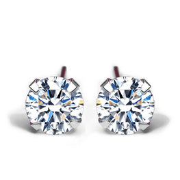 Elegant CZ White 925 Sterling Silver Round Stud Earrings