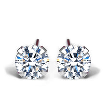 Elegant CZ White 925 Sterling Silver Round Stud Earrings