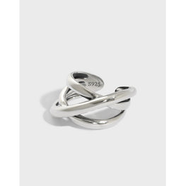 Fashion Triple Lines Cross 925 Sterling Silver Adjustable Ring