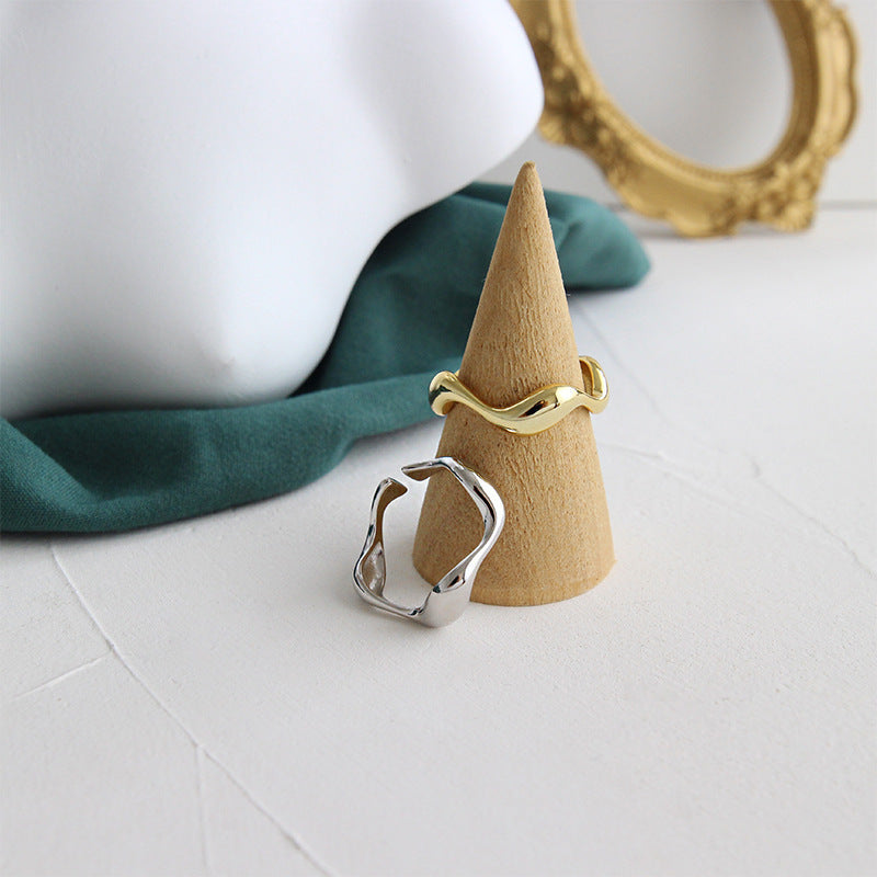 Minimalist Irregular Wavy Stacked Silver Ring for Women