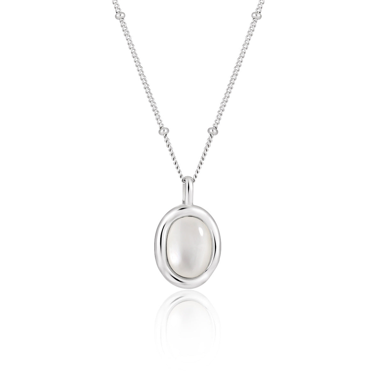 Women’s Oval Natural White Shell 925 Sterling Silver Necklace