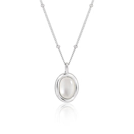 Women’s Oval Natural White Shell 925 Sterling Silver Necklace