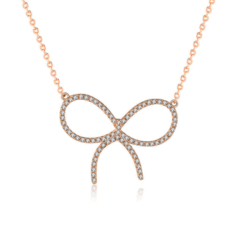 Girl's 925 Sterling Silver CZ Hollow Bowknot Necklace