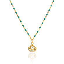 Natural Pearl Shell Green Epoxy Chain Necklace in 925 Silver