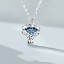 Women’s Blue CZ Rose Flower Bouquet Necklace - 925 Sterling Silver