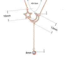 Friend's CZ Crescent Moon Star Tassels Necklace - 925 Silver