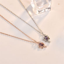 Elegant Oval Purple CZ Flower Necklace in 925 Sterling Silver