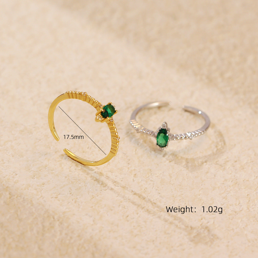 Adjustable Elegant Green Oval CZ Ring in 925 Sterling Silver