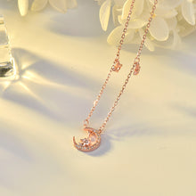 Modern CZ Crescent Moon and Stars 925 Sterling Silver Necklace