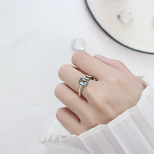 Vintage Square CZ Hollow Chain Adjustable Ring - 925 Sterling Silver