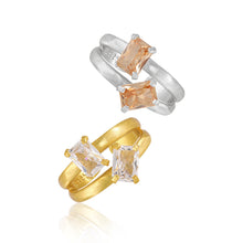 Geometry Double Layer Baguette CZ Adjustable Ring