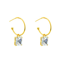 Simple Geometry CZ Rectangle 925 Sterling Silver Hoop Earrings