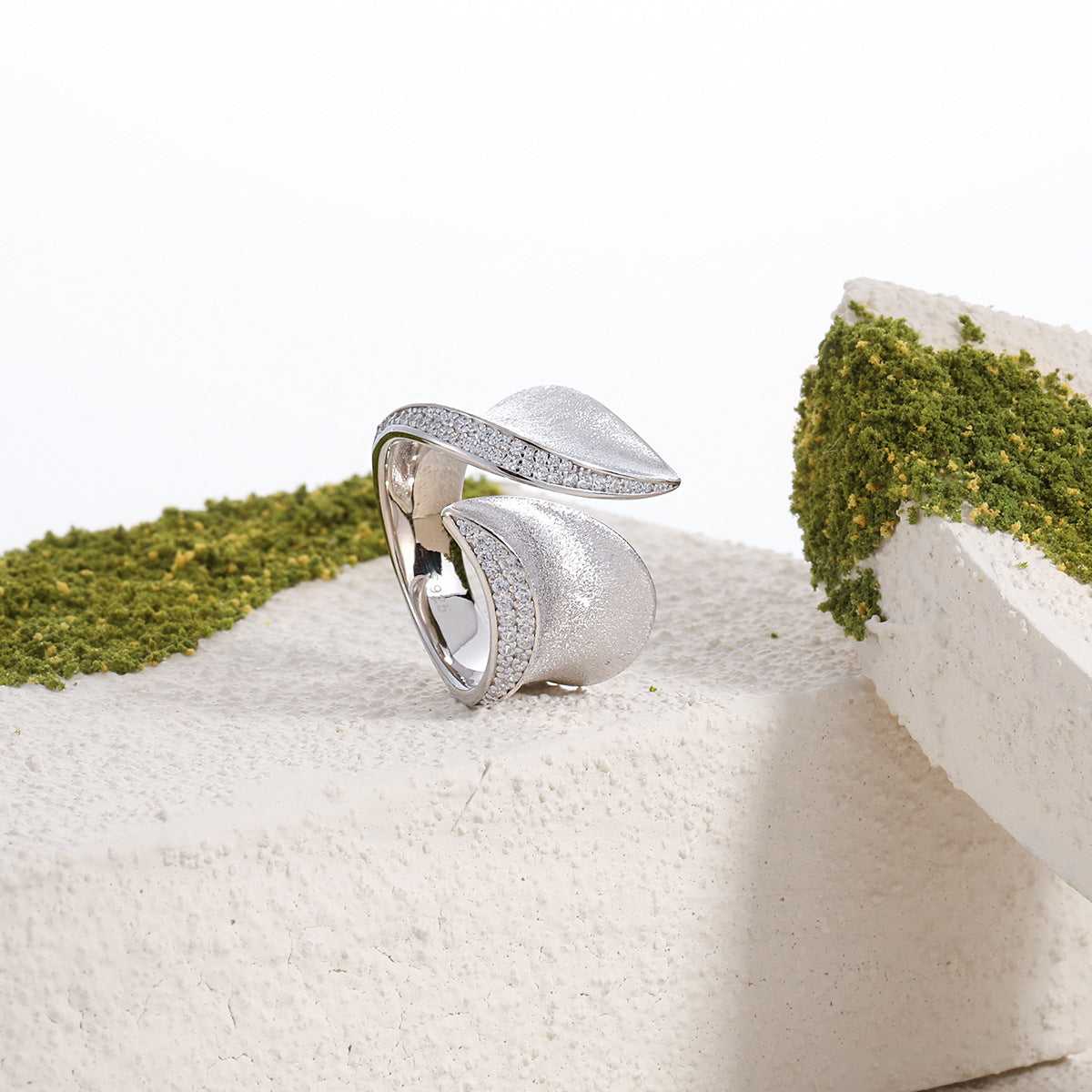 Adjustable 925 Sterling Silver Irregular CZ Border Ring