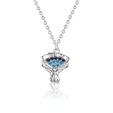 Women’s Blue CZ Rose Flower Bouquet Necklace - 925 Sterling Silver